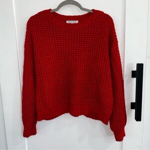 99 Jane Street Red Shimmery Waffle Knit Crewneck Sweater - Size Large